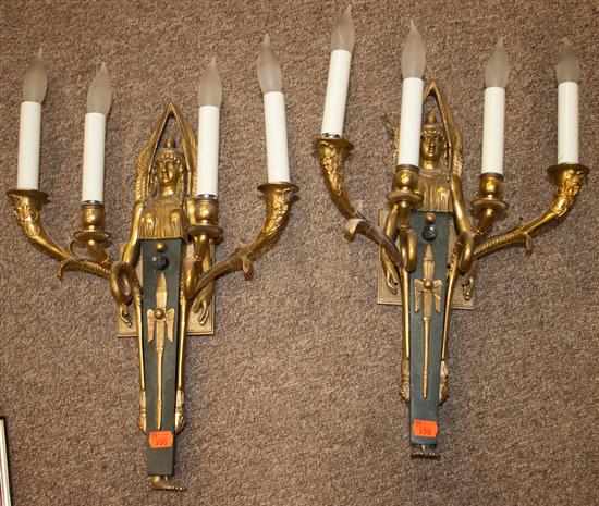 Appraisal: Pair of Etruscan Revival style brass four-light electrified wall sconce