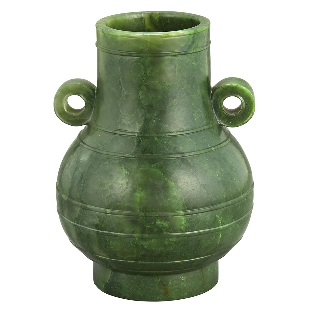 Appraisal: Chinese Spinach Jade Vase th Century The hu form carved