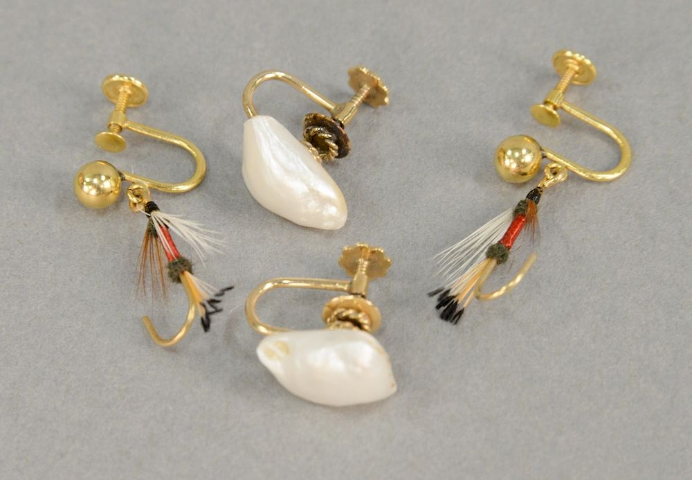 Appraisal: Two pairs of screw back earrings with Royal Coachman flies