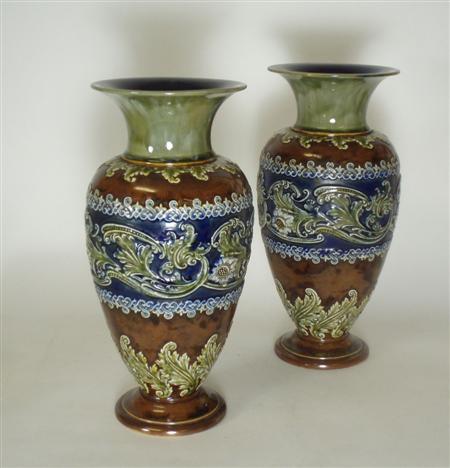 Appraisal: A pair of early th century Royal Doulton vases of