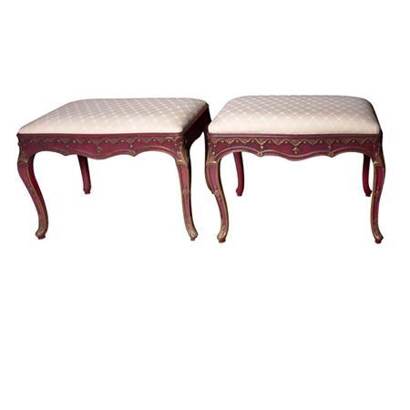 Appraisal: Pair of Venetian Style Red and Gold Painted Benches Estimate