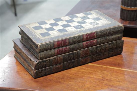 Appraisal: TWO LEATHER MOUNTED BOOK GAME BOARDS Probably English th century