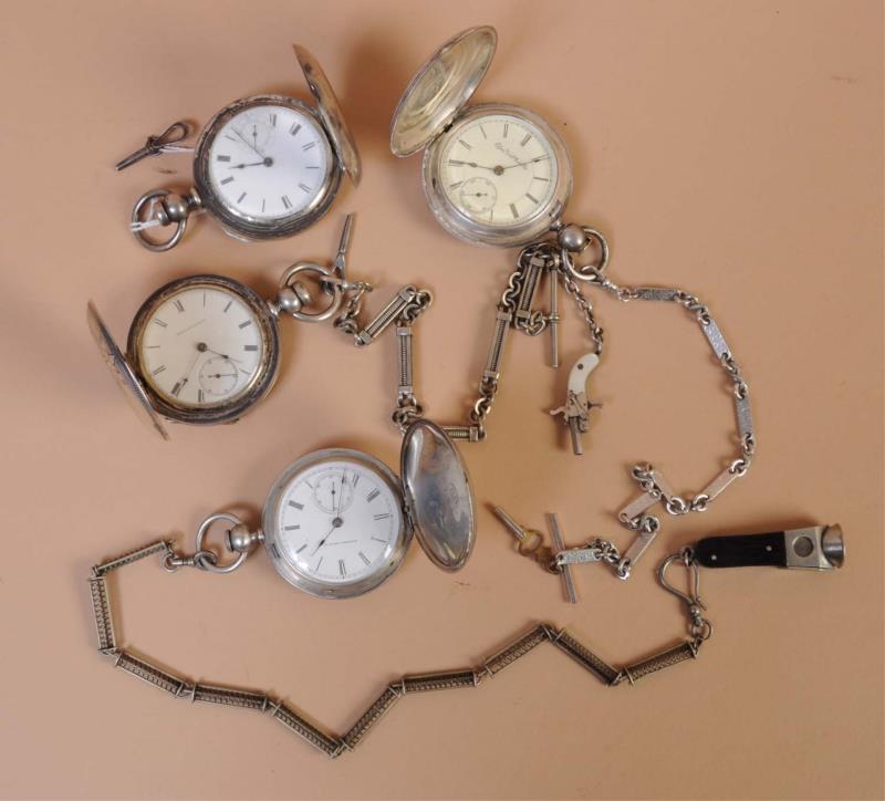 Appraisal: Lot of Pocketwatches with Chains This lot includes watches made