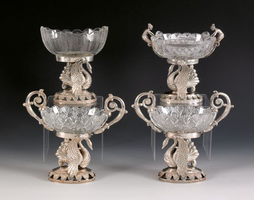 Appraisal: Four German silver and cut glass bowls late th c