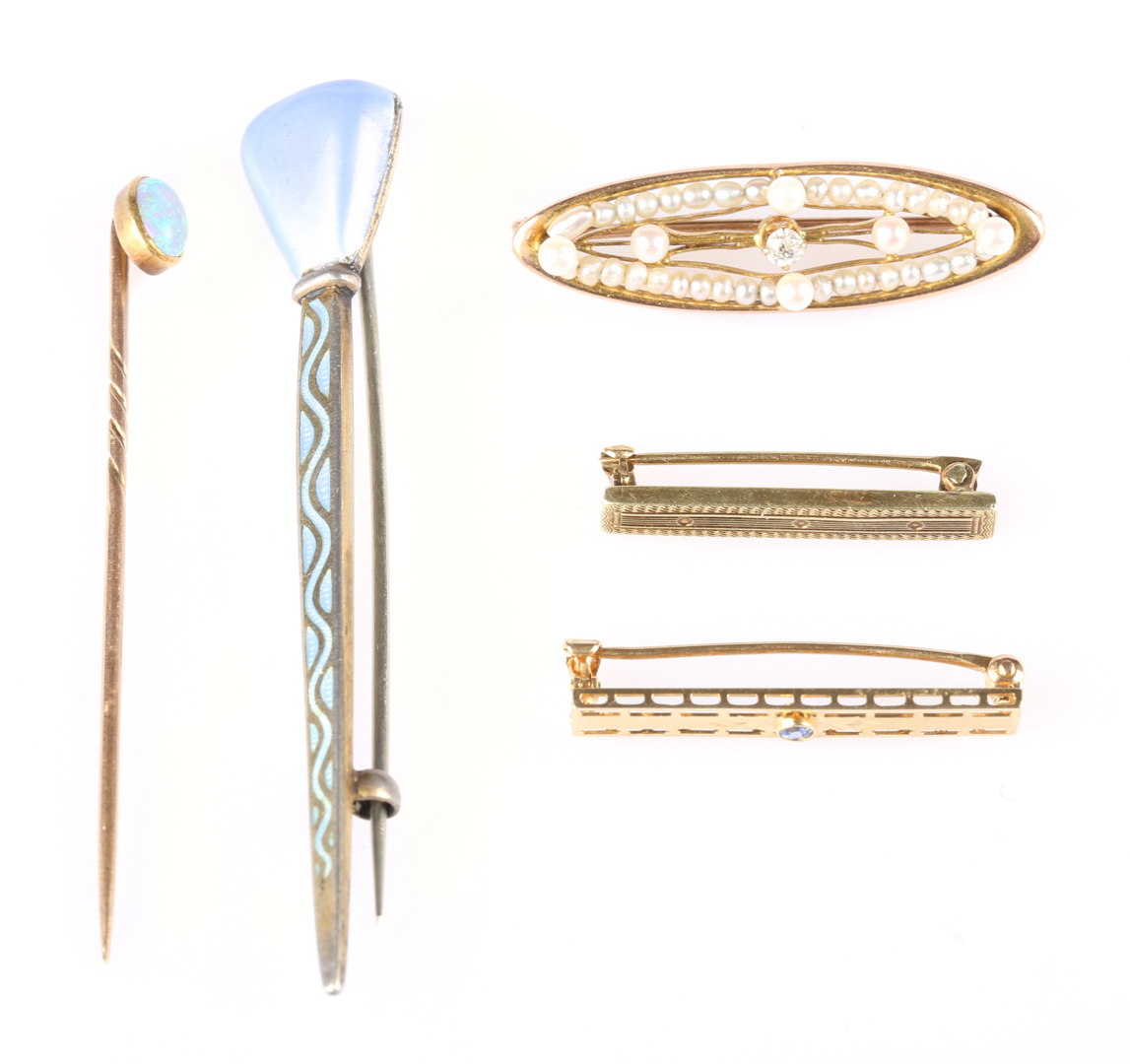 Appraisal: A Selection of Pins Sterling silver stick pin K opal