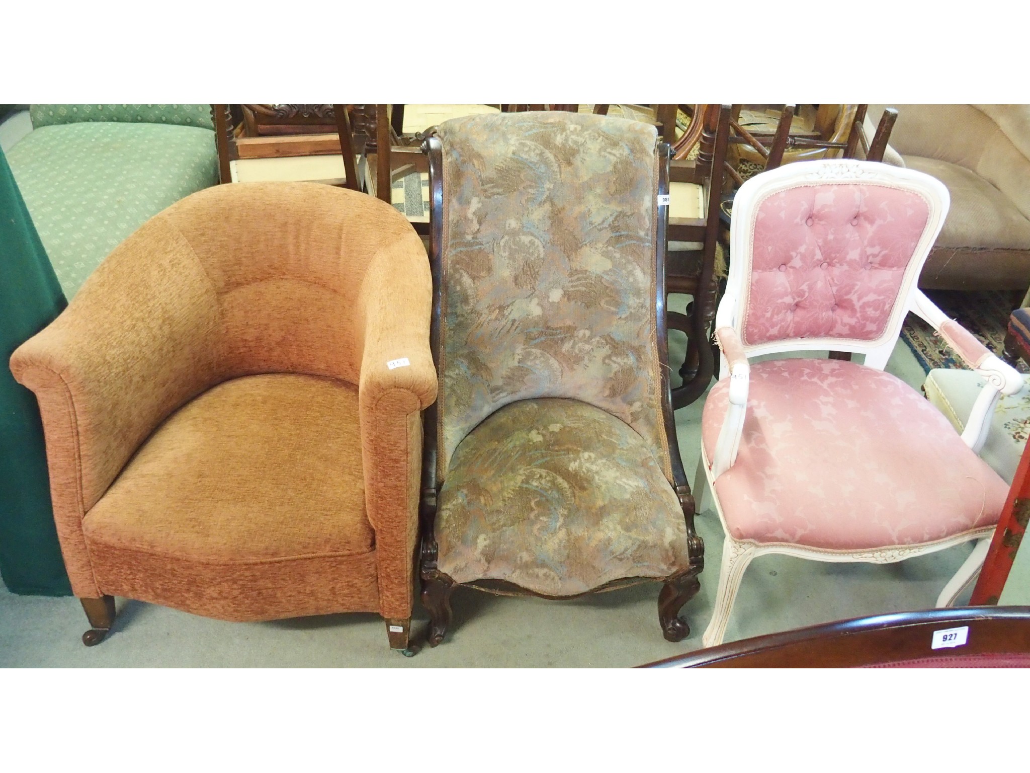 Appraisal: A Victorian parlour chair tub chair and a contemporary armchair