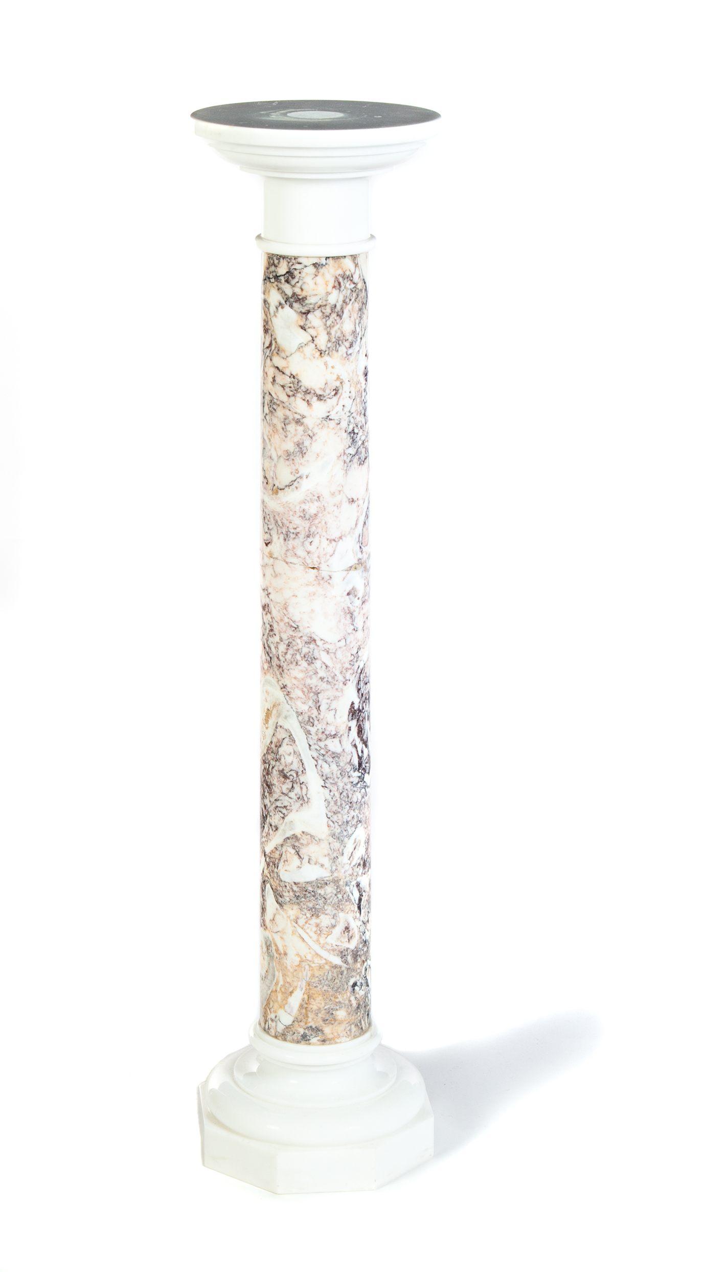 Appraisal: WHITE AND PINK MARBLE CYLINDRICAL PEDESTAL European th century White