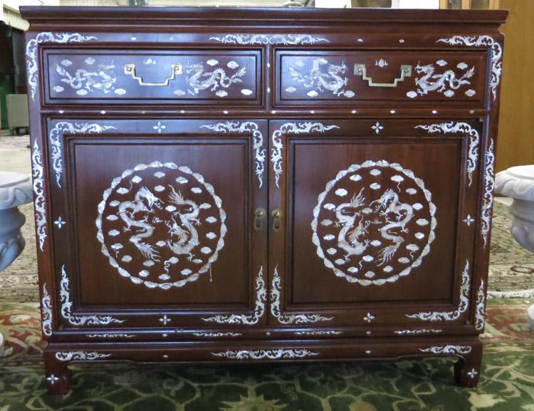 Appraisal: MOTHER-OF-PEARL INLAID ROSEWOOD SIDE CABINET Chinese th century having two