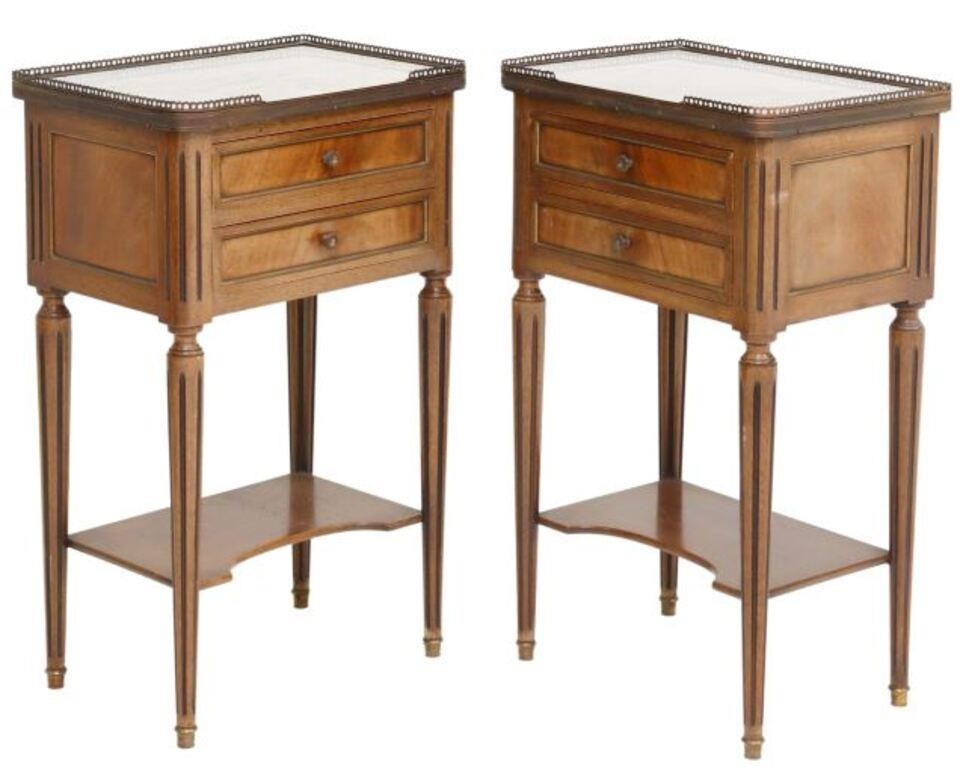 Appraisal: pair French Louis XVI style mahogany nightstands th c having