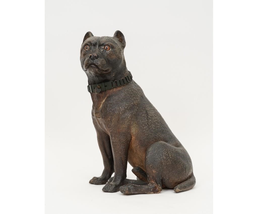 Appraisal: Life size French terra cotta seated Boxer dog with glass