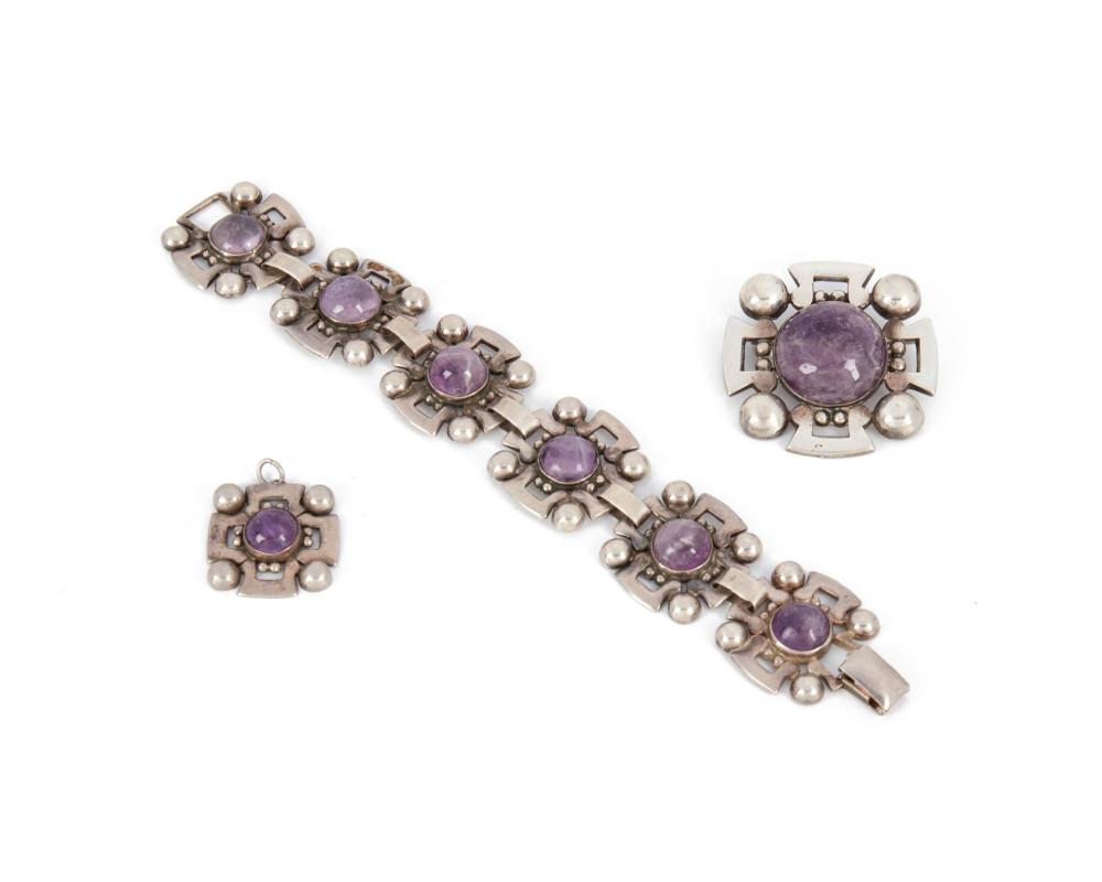 Appraisal: A group of Fred Davis silver and amethyst jewelry Pre-