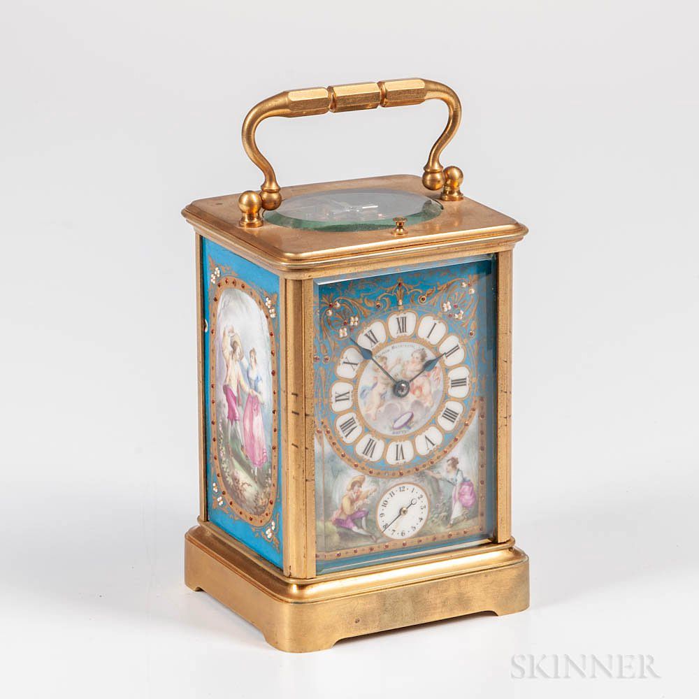 Appraisal: Porcelain Panel Hour-repeating Carriage Clock Porcelain Panel Hour-repeating Carriage Clock