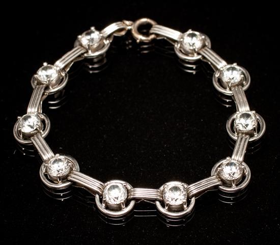 Appraisal: Lady's K white gold and white sapphire link bracelet comprising