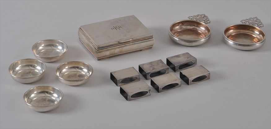 Appraisal: ASSORTED MONOGRAMMED SILVER SMOKING ARTICLES Comprising a in box with