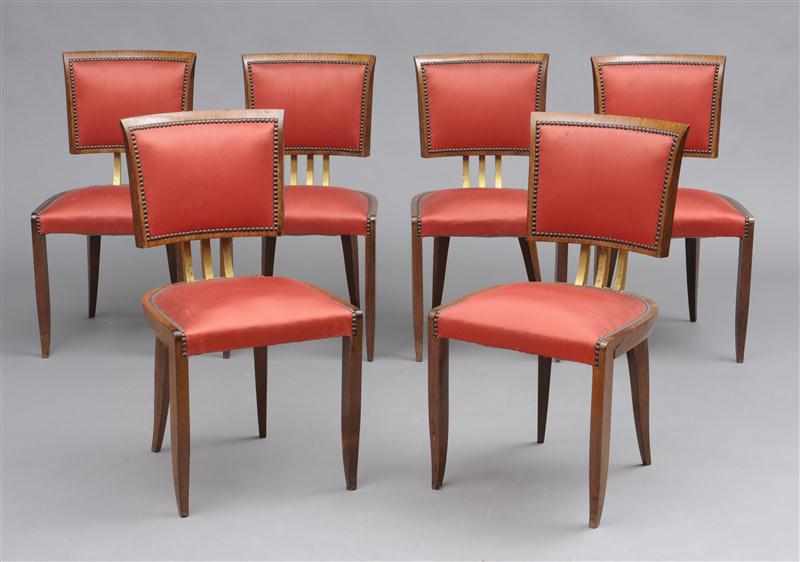 Appraisal: SET OF SIX FRENCH ART DECO ROSEWOOD LAMINATE AND GILT-BRONZE