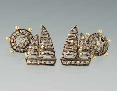 Appraisal: A Pair of Diamond Sailboat Cufflinks Sterling silver and gold