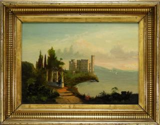 Appraisal: Hudson River School Castle Landscape Folk Painting NEW YORK SECOND