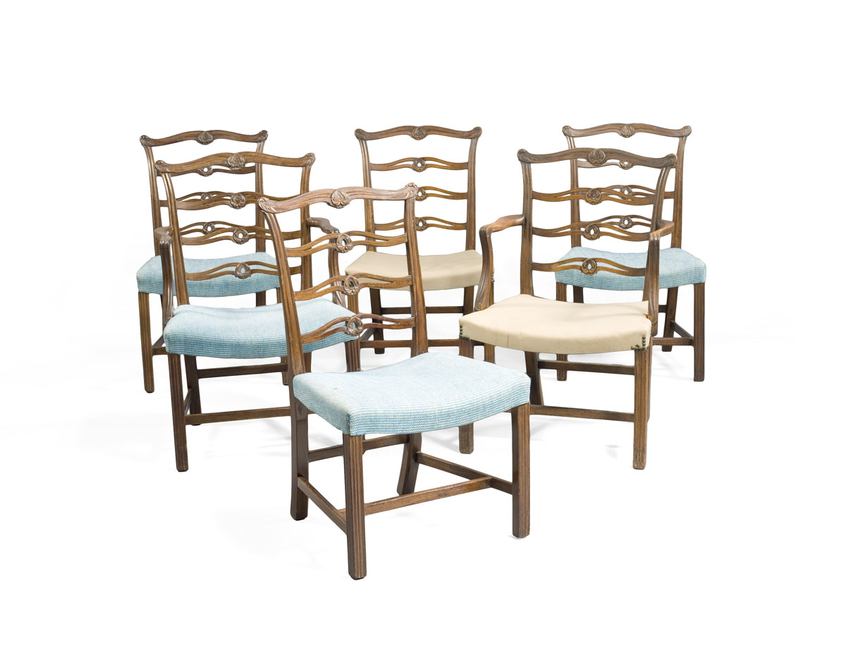 Appraisal: SEVEN NEW YORK CHIPPENDALE MAHOGANY RIBBON BACK SIDE CHAIRS INCLUDING