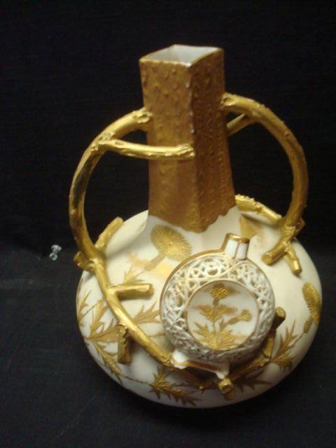 Appraisal: OTT BREWER American Belleek Vase Gilt and cream with applied