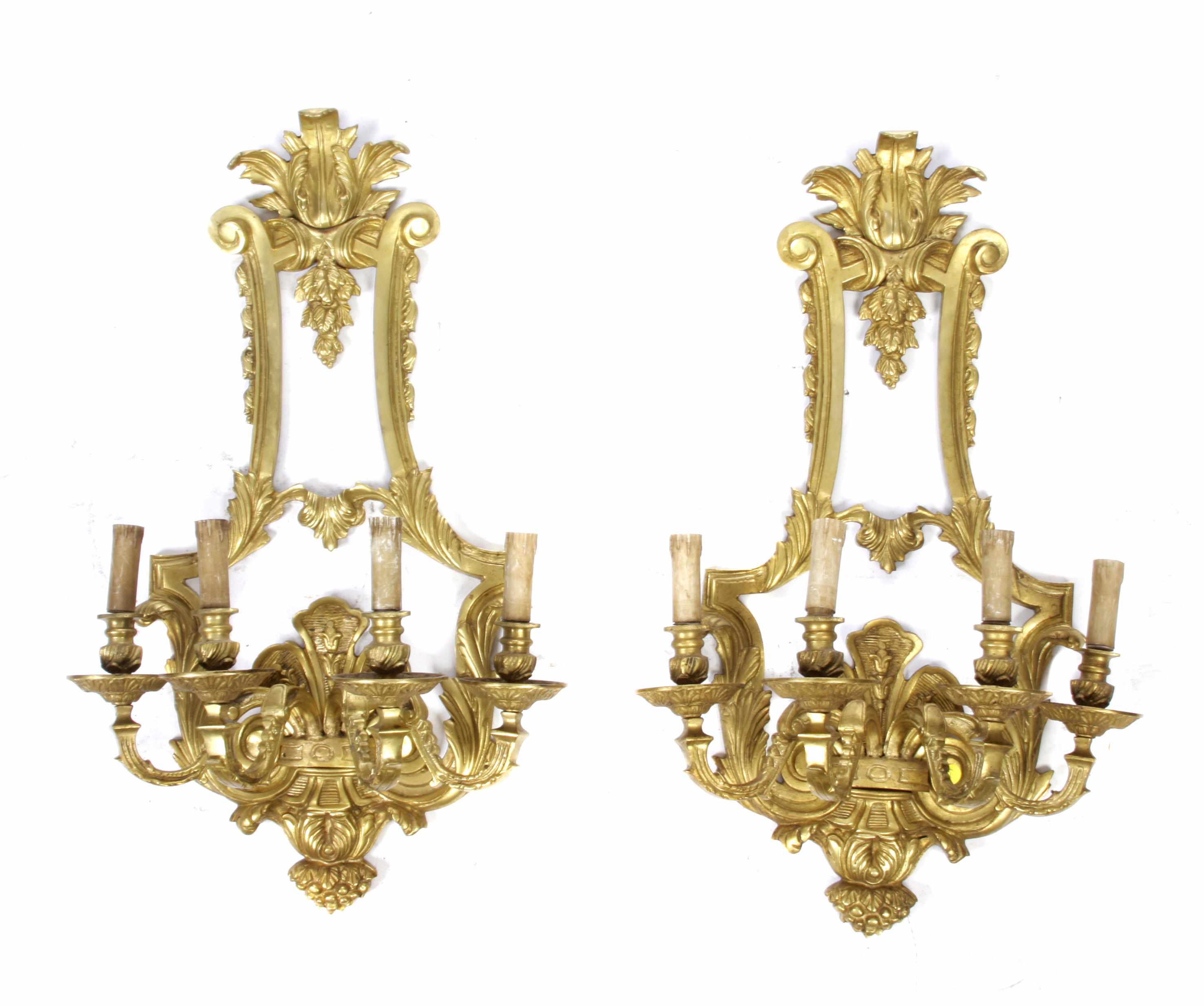 Appraisal: A pair of Rgence style gilt bronze four light bras