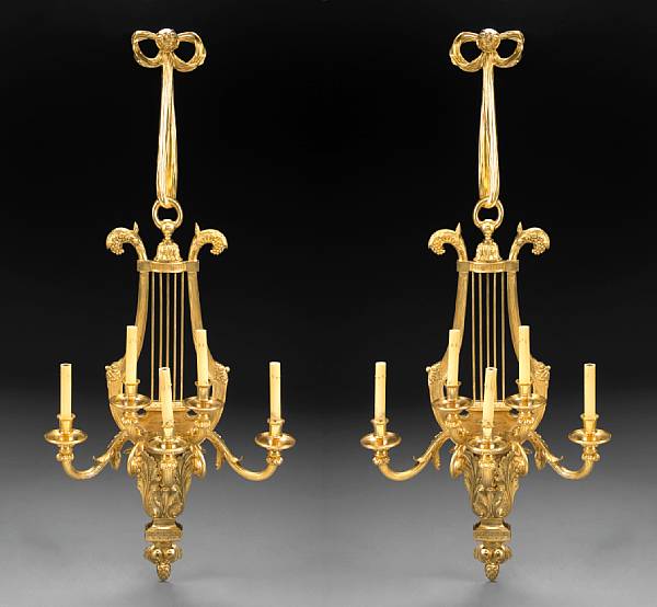 Appraisal: A pair of Louis XVI style gilt bronze five light