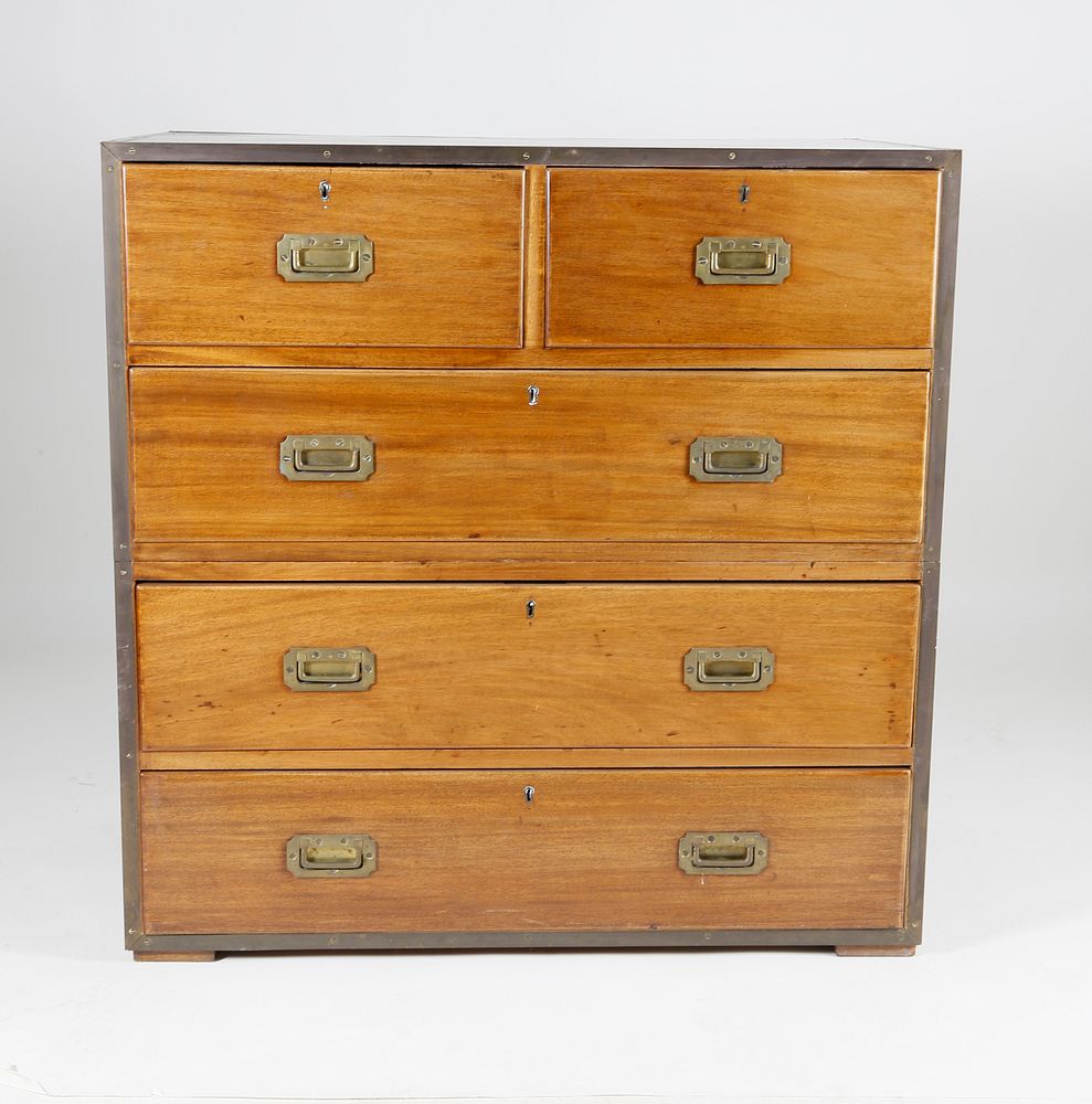 Appraisal: Brass Trimmed Campaign Chest of Drawers th Century Brass Trimmed