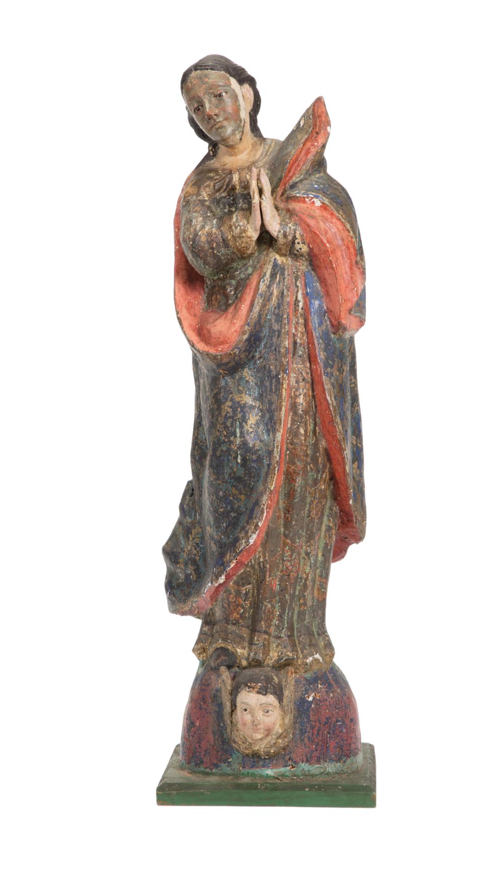 Appraisal: Antique Carved and Painted Wood Figure of a Female Saint