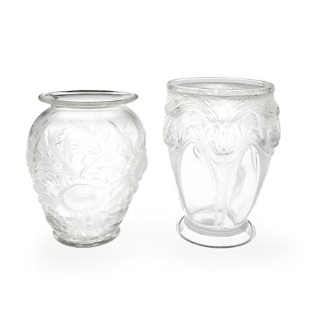 Appraisal: Two Verlys Mold Blown Glass Vases Estimate -