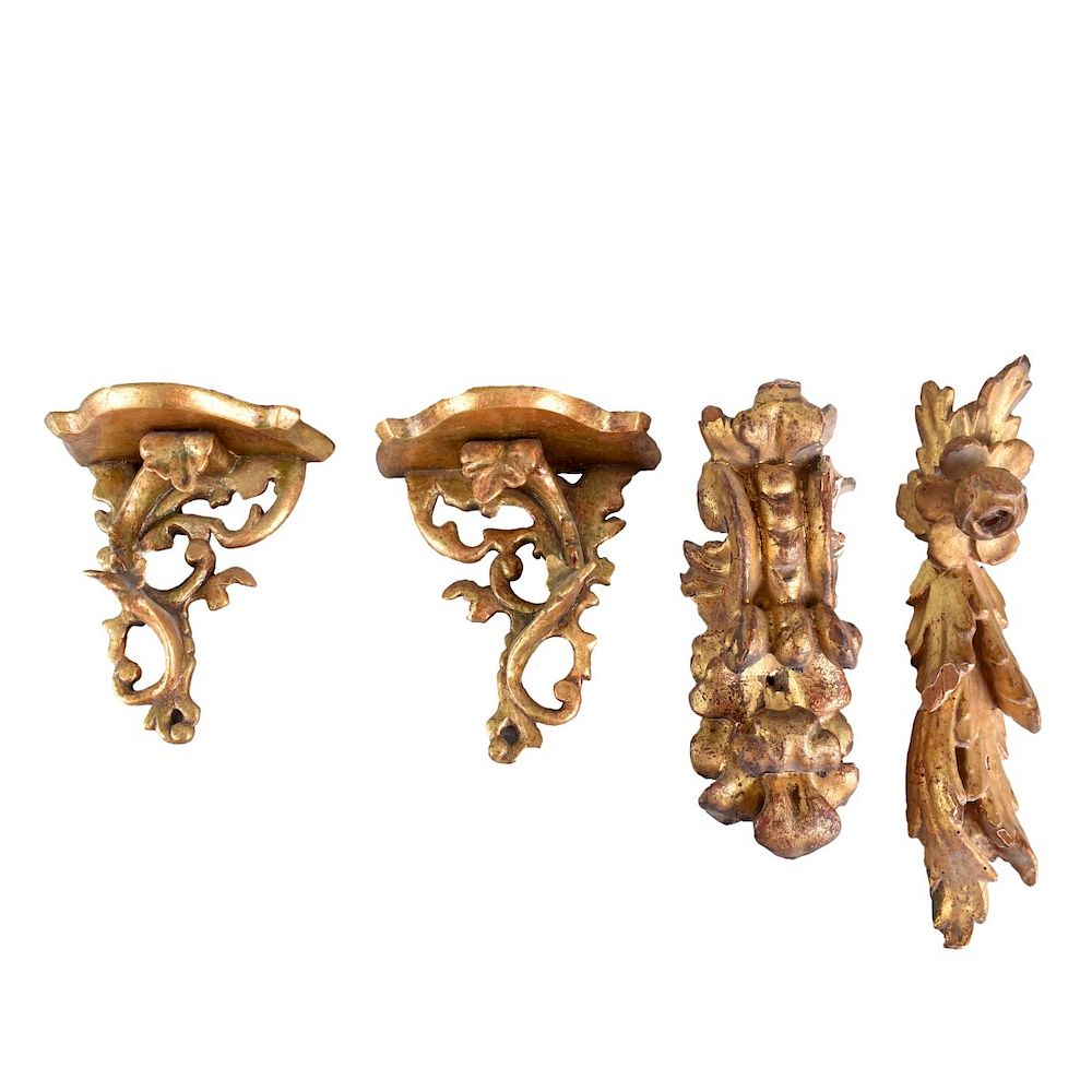 Appraisal: Four Gilt Wood Brackets Four Vintage Carved Gilt Wood Wall