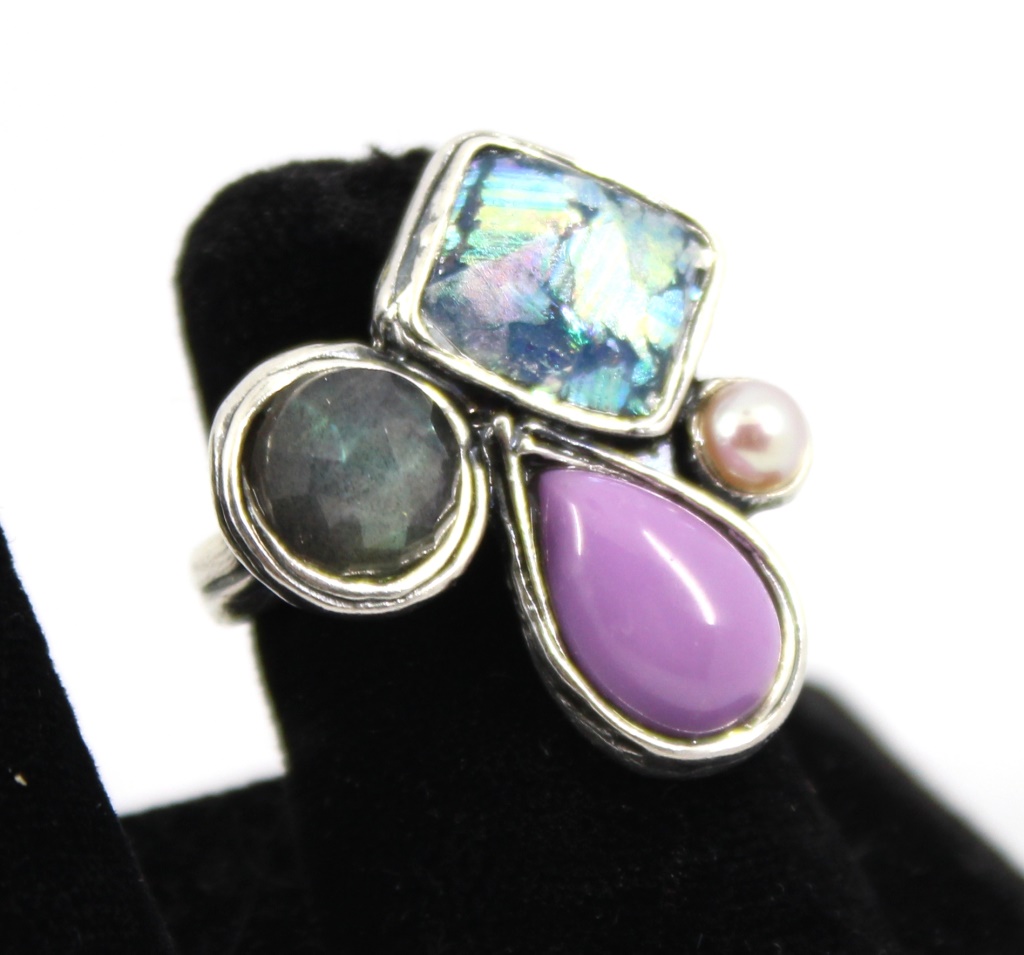 Appraisal: STUDIO ART JEWELRY SILVER GEMSTONE PEARL RING Studio Art jewelry