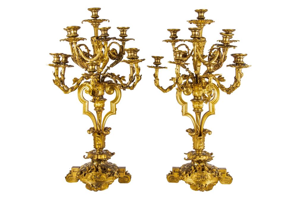 Appraisal: PAIR OF FRENCH STYLE GILT BRONZE CANDELABRA th Century Condition