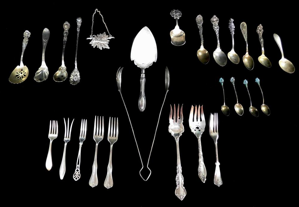 Appraisal: SILVER Coin sterling and tested silver pieces of flatware and