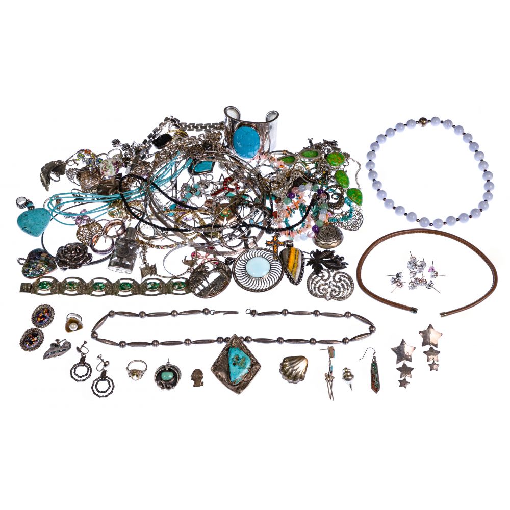 Appraisal: STERLING SILVER JEWELRY ASSORTMENTOver pounds of jewelry including necklaces rings