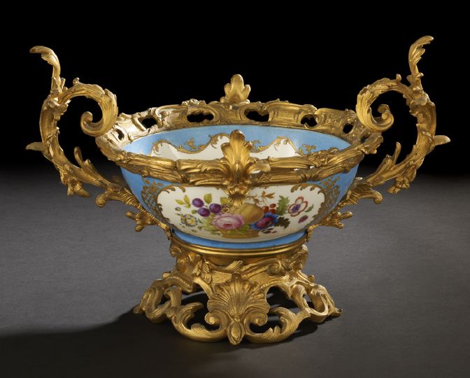 Appraisal: Large French Gilt-Brass-Mounted Porcelain Fruit Bowl fourth quarter th century