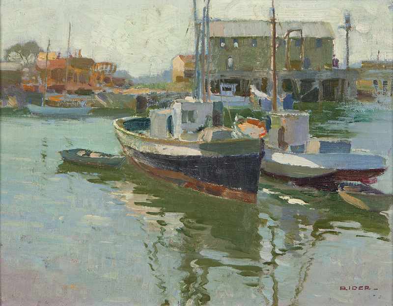 Appraisal: 'Resting'' boats in a harbor oil on canvas laid to