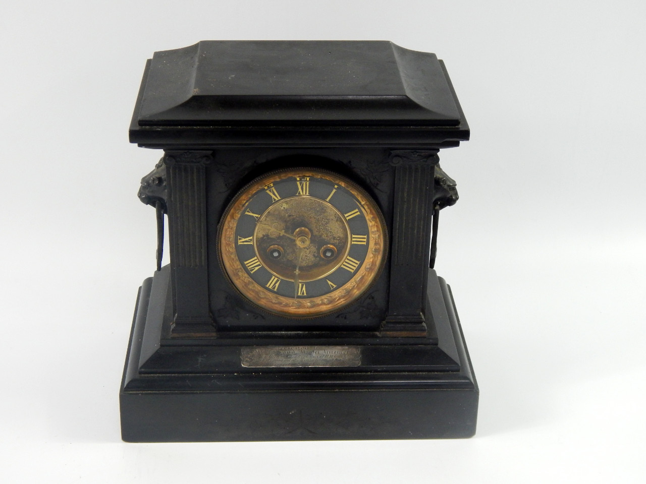 Appraisal: A Victorian slate mantel clock of architectural form brass dial