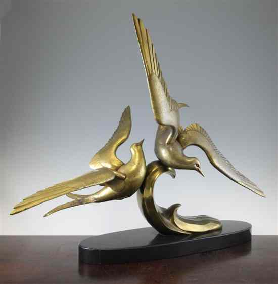 Appraisal: Irene Rochard A large Art Deco bronzed spelter group of