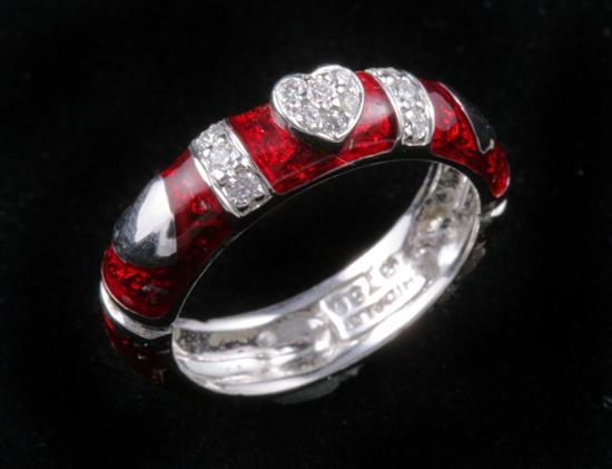 Appraisal: SIGNED HIDALGO K WHITE GOLD DIAMOND AND RED GUILLOCHE ENAMEL