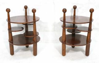 Appraisal: Pair Jean Royere Style Side Tables Multi Levels with drum