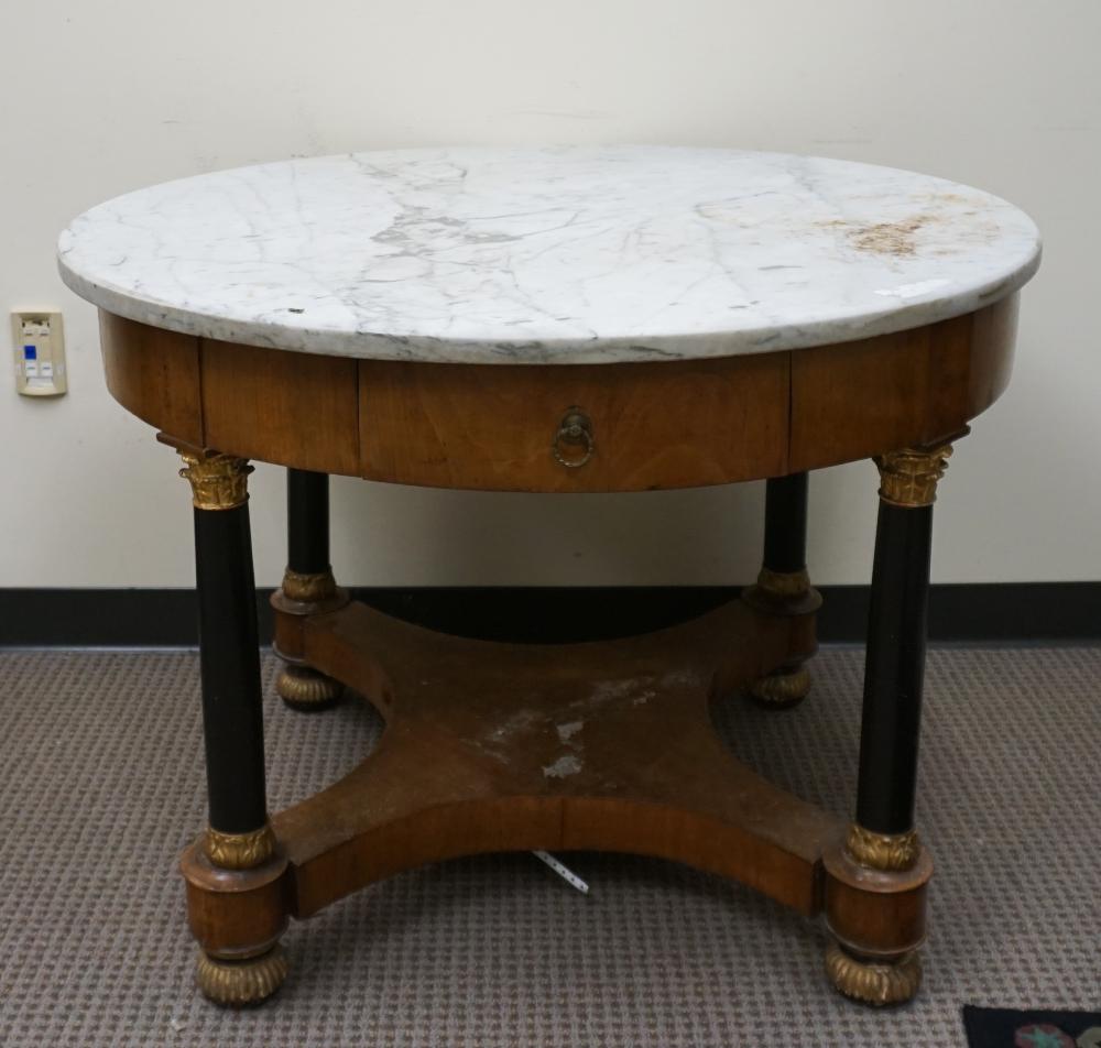 Appraisal: EMPIRE STYLE PARTIAL GILT AND EBONIZED FRUITWOOD MARBLE TOP CENTER