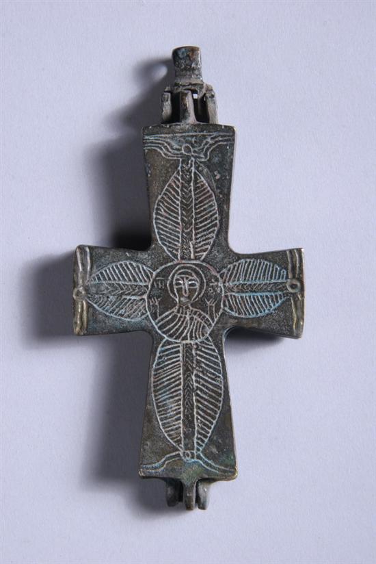 Appraisal: BYZANTINE RELIQUARY BRONZE CROSS th century - in x in