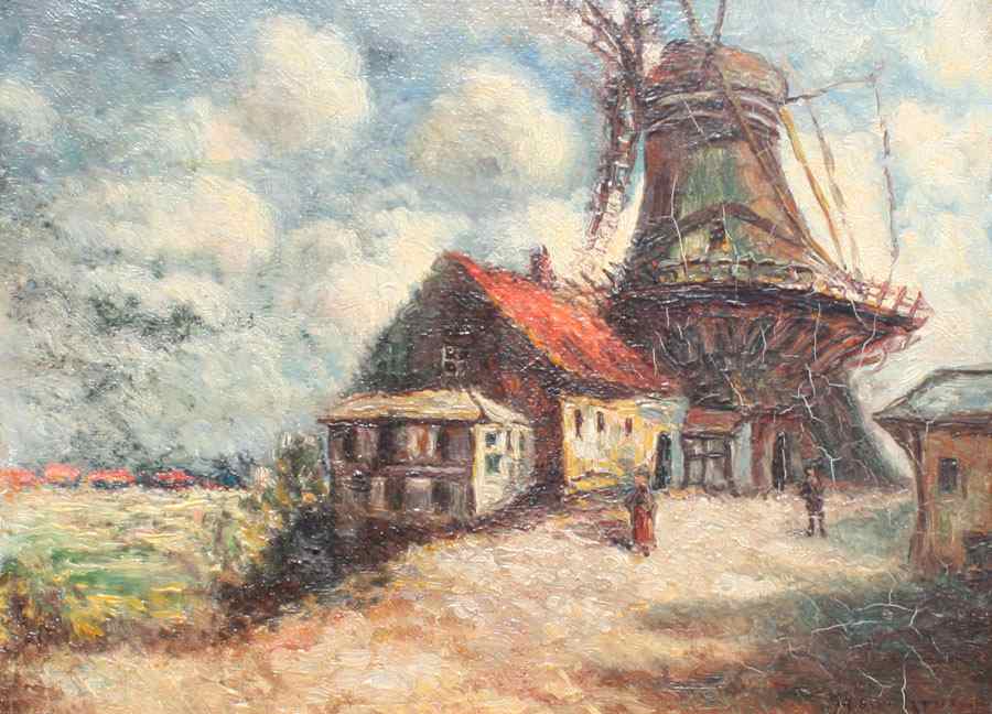 Appraisal: LANDSCAPE WITH WINDMILL AND FIGURES SIGNED HERM KRUG OIL Board