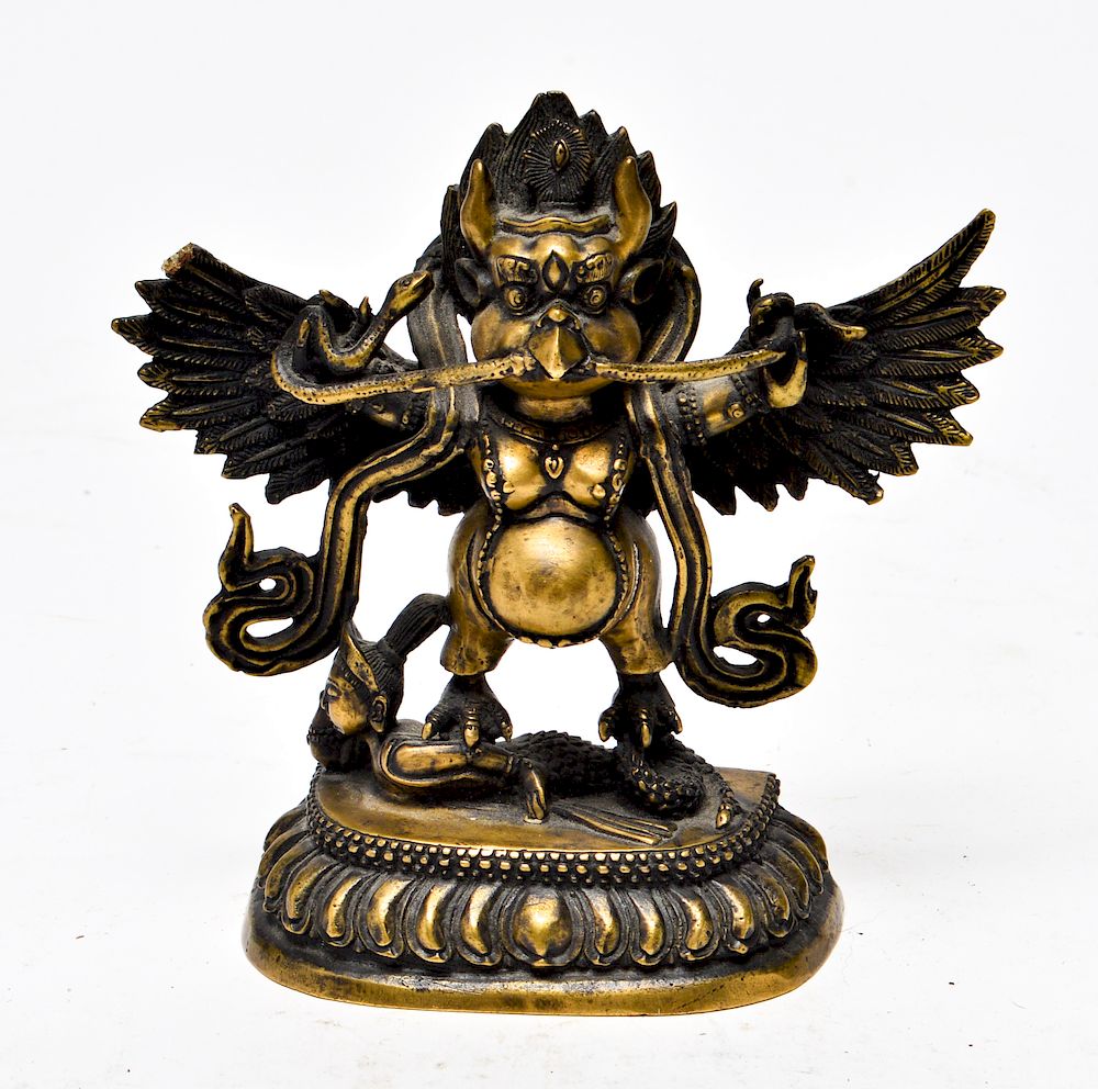 Appraisal: Tibetan Bronze Garuda Bird with Naga Vintage Tibetan Garuda bird