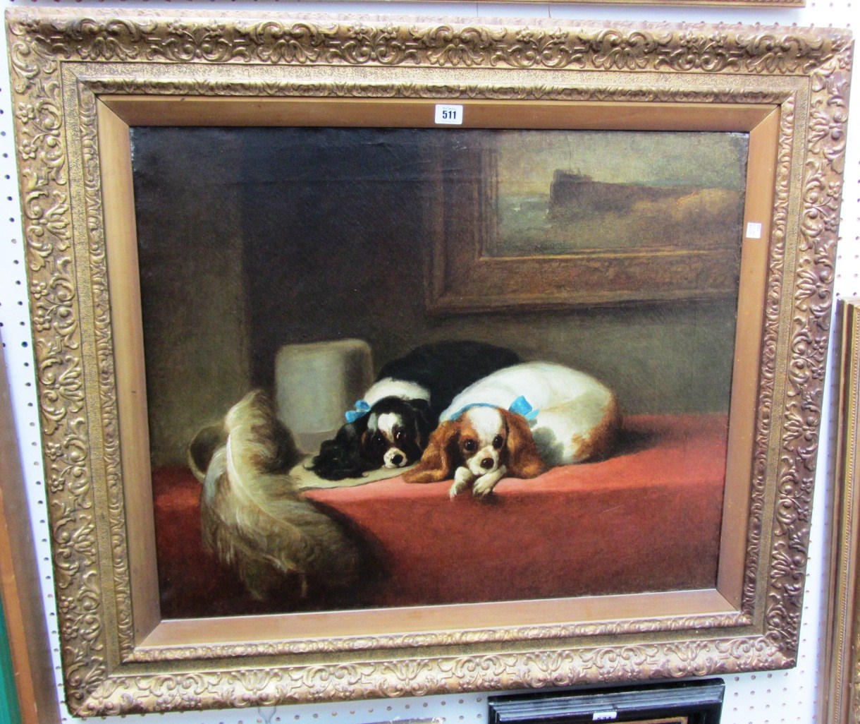 Appraisal: After Sir Edwin Landseer The Cavalier's pets oil on canvas