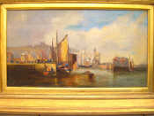 Appraisal: Oil on canvas titled 'Harbour scene' x