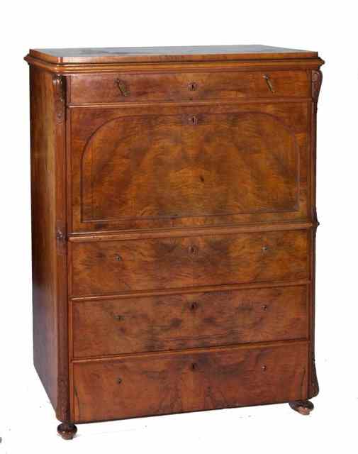 Appraisal: A TH CENTURY WALNUT SWEDISH FALL FRONT ESCRITOIRE with fitted