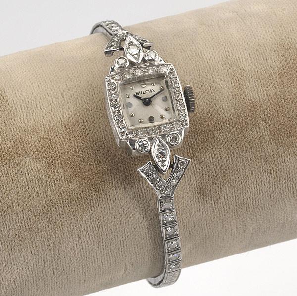 Appraisal: BULOVA DRESS WATCH Platinum and diamond ladies watch Diamonds cts