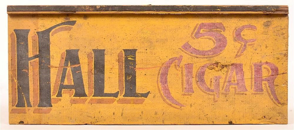 Appraisal: Hall -cent Cigar Painted Wood Advertising Sign Vintage Hall -cent