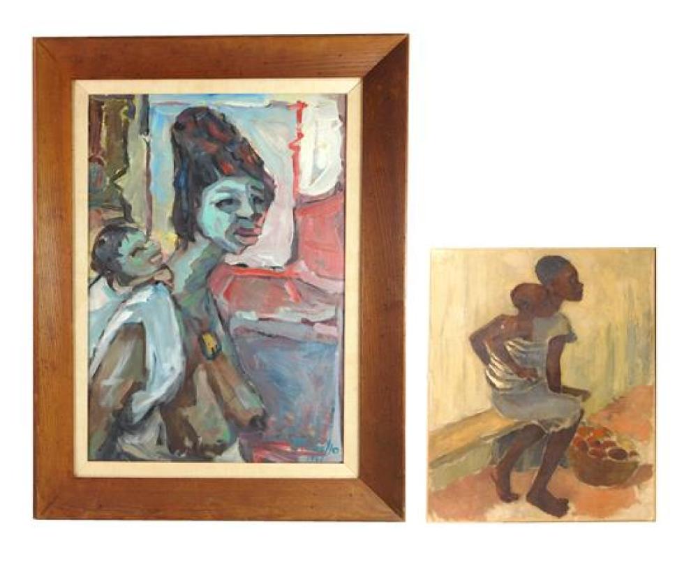 Appraisal: Two oils on canvas of African mothers carrying their child