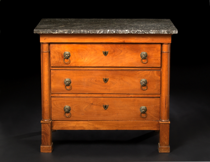 Appraisal: Empire-Style Cherrywood and Marble-Top Commode late th century the variegated